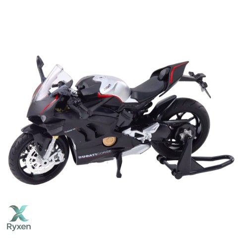 Motocykl Sportowy Metalowy Światła Dźwięki Srebrne Elementy Czarny V4 1:12 LEAN TOYS