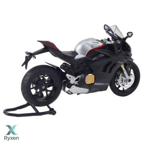 Motocykl Sportowy Metalowy Światła Dźwięki Srebrne Elementy Czarny V4 1:12 LEAN TOYS