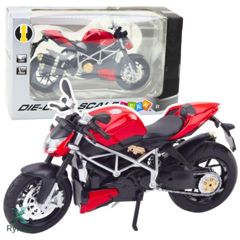 Motocykl Sportowy Metalowy Światła Dźwięki Srebrne Elementy Czerwony 1:12 LEAN TOYS