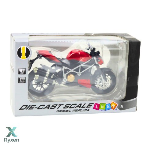 Motocykl Sportowy Metalowy Światła Dźwięki Srebrne Elementy Czerwony 1:12 LEAN TOYS