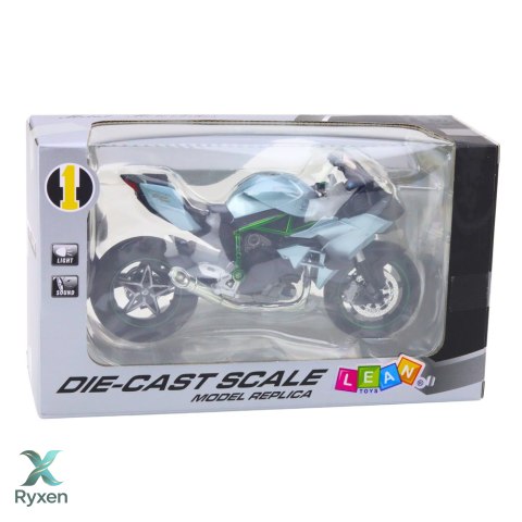 Motocykl Sportowy Metalowy Światła Dźwięki Srebrny 1:12 LEAN TOYS