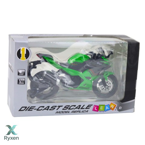 Motocykl Sportowy Metalowy Światła Dźwięki Zielony 1:12 LEAN TOYS
