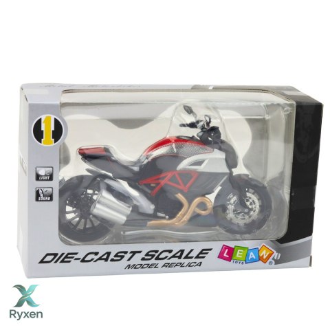 Motocykl Sportowy Metalowy Światła Dźwięki Złote Czerwone Elementy 1:12 LEAN TOYS
