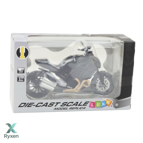 Motocykl Sportowy Metalowy Światła Dźwięki Złote Elementy Czarny 1:12 LEAN TOYS