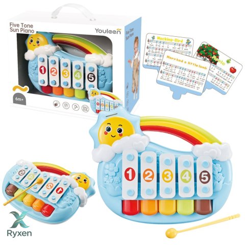 Pianinko Pięciotonowe Edukacyjne Dla Malucha Słoneczko Niebieskie LEAN TOYS