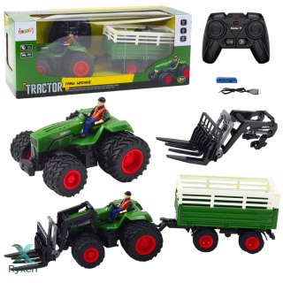 Traktor Rolniczy Z Przyczepą i Widłami Podwójne Koła Zdalnie Sterowany RC LEAN TOYS