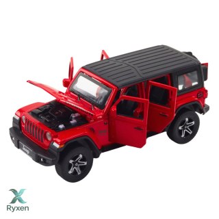 Zestaw Auto Terenowe Kamper Metalowe Napęd Światła Dźwięki Czerwony 1:32 LEAN TOYS