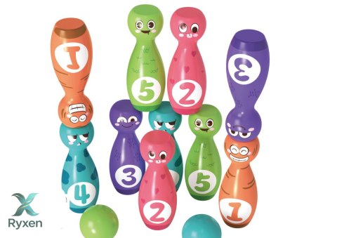Zestaw Do Gry W Kręgle Buźki Kule Kolorowe 10szt LEAN TOYS