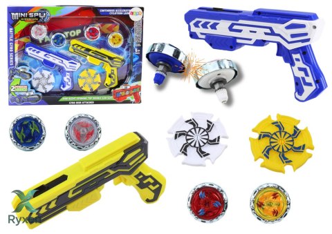 Zestaw Pistoletów Wyrzutnia 4 Metalowe Krążki Niebieski Żółty Światła LEAN TOYS