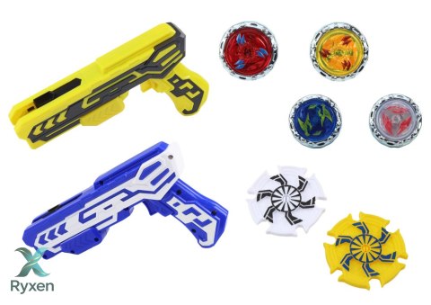 Zestaw Pistoletów Wyrzutnia 4 Metalowe Krążki Niebieski Żółty Światła LEAN TOYS