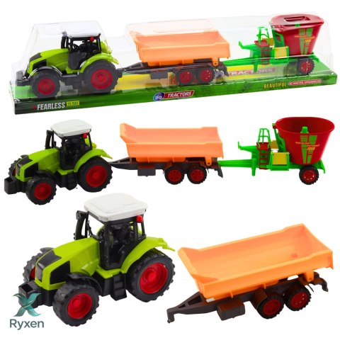 Zestaw Traktor Rolniczy Przyczepa Wywrotka Wóz Paszowy LEAN TOYS
