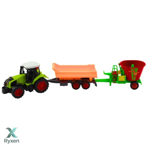 Zestaw Traktor Rolniczy Przyczepa Wywrotka Wóz Paszowy LEAN TOYS