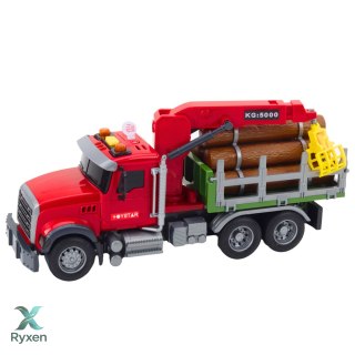 Ciężarówka Z Dźwigiem Do Drewna Światła Dźwięki Czerwona 1:14 LEAN TOYS