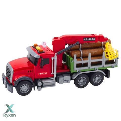 Ciężarówka Z Dźwigiem Do Drewna Światła Dźwięki Czerwona 1:14 LEAN TOYS