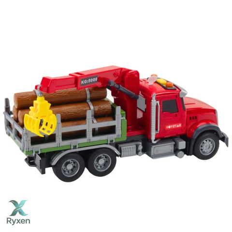 Ciężarówka Z Dźwigiem Do Drewna Światła Dźwięki Czerwona 1:14 LEAN TOYS