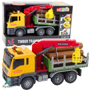 Ciężarówka Z Dźwigiem Do Drewna Światła Dźwięki Żółta 1:14 LEAN TOYS