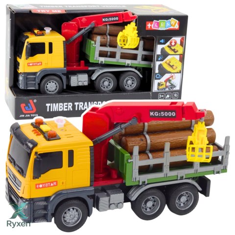 Ciężarówka Z Dźwigiem Do Drewna Światła Dźwięki Żółta 1:14 LEAN TOYS