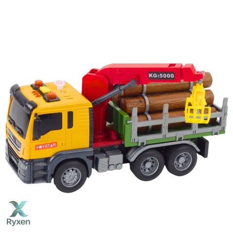 Ciężarówka Z Dźwigiem Do Drewna Światła Dźwięki Żółta 1:14 LEAN TOYS