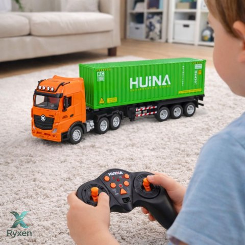 Ciężarówka Zdalnie Sterowana RC Z Kontenerem HUINA Światła Dźwięki 1:18 HUINA