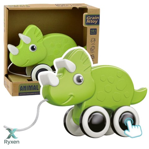 Dinozaur Zabawka Do Ciągnięcia Na Sznurku Piszczałka Eko Zielony LEAN TOYS