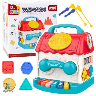 Domek Edukacyjny Kostka Interaktywna Grzechotka Sorter Dźwięki Kolorowy LEAN TOYS