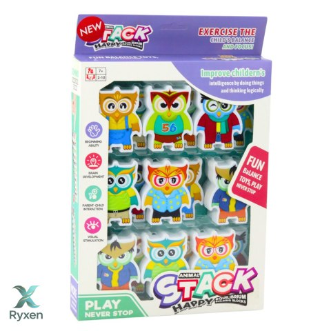 Gra Edukacyjna Sówki Układanka Zręcznościowa Logiczna Domino 18 szt. LEAN TOYS