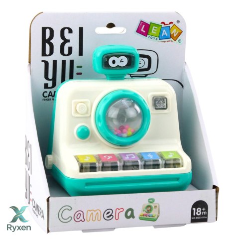 Interaktywny Aparat Pianinko Grzechotka Światła Dźwięki Biało Zielony LEAN TOYS