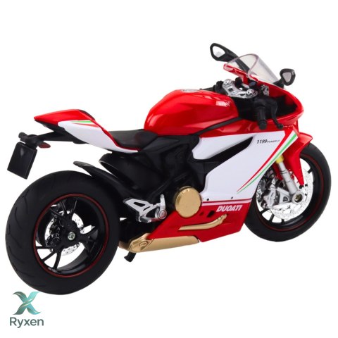 Motocykl Sportowy Metalowy Czerwono Biały Światła Dźwięki 1:12 LEAN TOYS