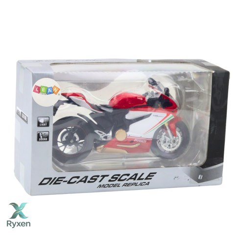 Motocykl Sportowy Metalowy Czerwono Biały Światła Dźwięki 1:12 LEAN TOYS