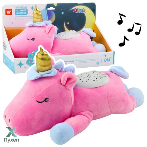 Pluszowy Jednorożec Usypiająca Przytulanka Projektor Dźwięk Szum Różowy LEAN TOYS