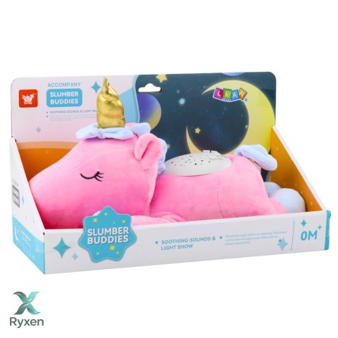 Pluszowy Jednorożec Usypiająca Przytulanka Projektor Dźwięk Szum Różowy LEAN TOYS