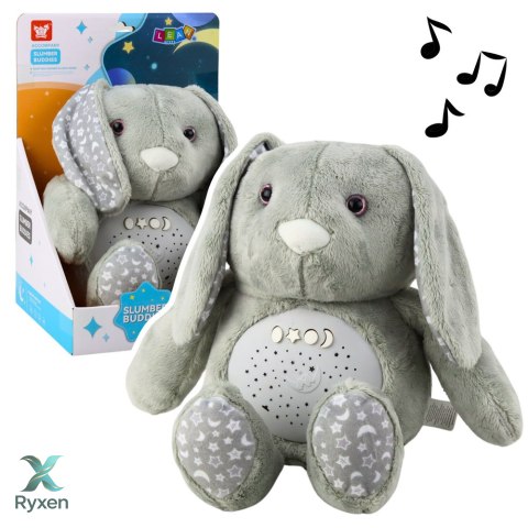 Pluszowy Królik Usypiająca Przytulanka Projektor Dźwięk Szum Szary LEAN TOYS