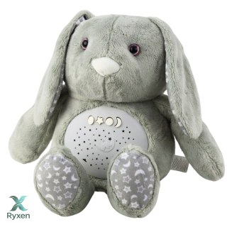 Pluszowy Królik Usypiająca Przytulanka Projektor Dźwięk Szum Szary LEAN TOYS