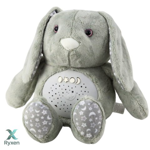 Pluszowy Królik Usypiająca Przytulanka Projektor Dźwięk Szum Szary LEAN TOYS