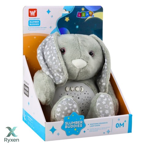 Pluszowy Królik Usypiająca Przytulanka Projektor Dźwięk Szum Szary LEAN TOYS