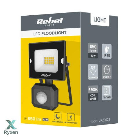 Reflektor LED naświetlacz Rebel 10W z sensorem zmierzchu i ruchu, 6500K, 230V Rebel