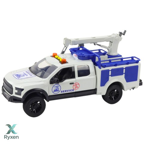Samochód Serwisowy z Dźwigiem Światła Dźwięki Biały 1:12 LEAN TOYS