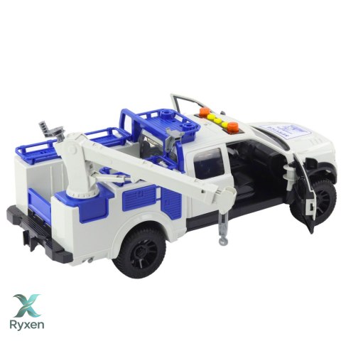Samochód Serwisowy z Dźwigiem Światła Dźwięki Biały 1:12 LEAN TOYS