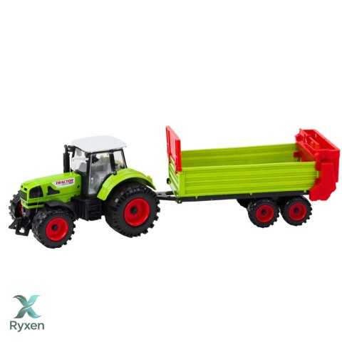 Traktor Z Przyczepką Napęd Frykcyjny Otwierana Maska Drzwi Zielony LEAN TOYS