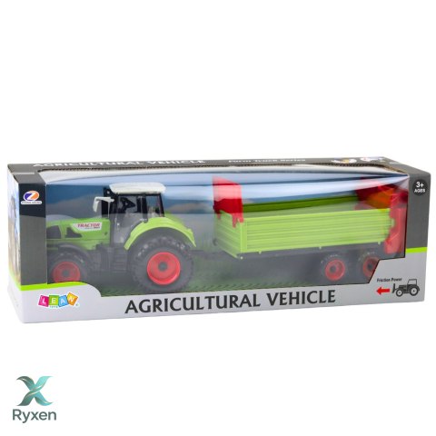 Traktor Z Przyczepką Napęd Frykcyjny Otwierana Maska Drzwi Zielony LEAN TOYS
