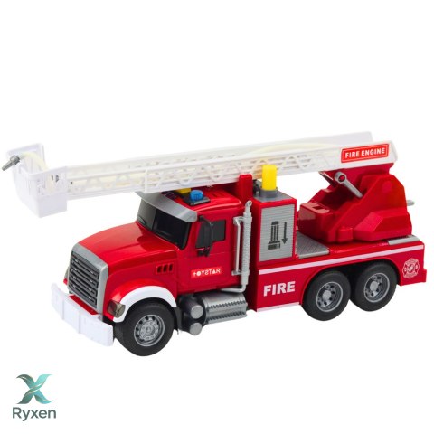 Wóz Strażacki Z Wysięgnikiem Woda Światła Dźwięki Czerwony 1:14 LEAN TOYS