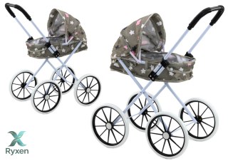 Wózek Dla Lalek Duże Koła Składany Gwiazdki Chmurki Szary 60cm LEAN TOYS