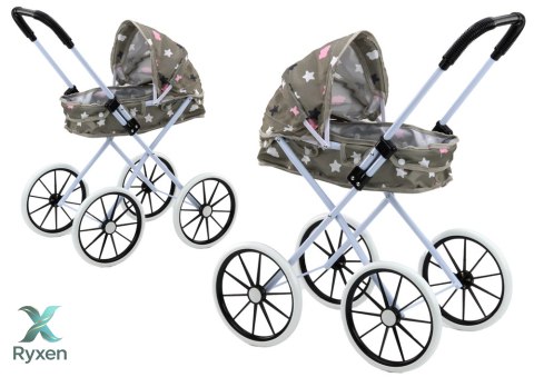 Wózek Dla Lalek Duże Koła Składany Gwiazdki Chmurki Szary 60cm LEAN TOYS