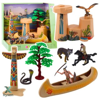 Zestaw Indiański Figurki Wioska Indianie Kajak Totem LEAN TOYS