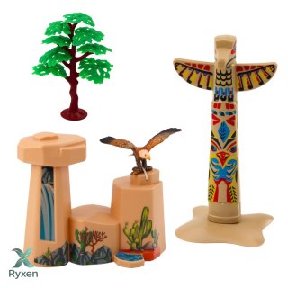 Zestaw Indiański Figurki Wioska Indianie Kajak Totem LEAN TOYS