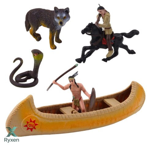 Zestaw Indiański Figurki Wioska Indianie Kajak Totem LEAN TOYS