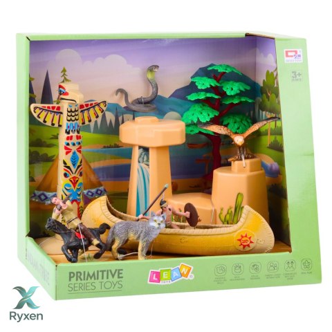 Zestaw Indiański Figurki Wioska Indianie Kajak Totem LEAN TOYS