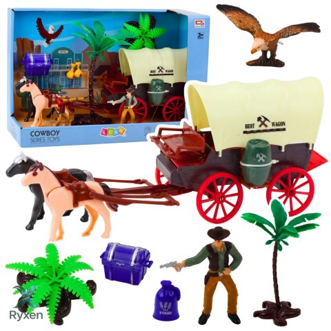 Zestaw Kowbojski Figurki Wóz Westernowy Konie Kowboj Palmy LEAN TOYS