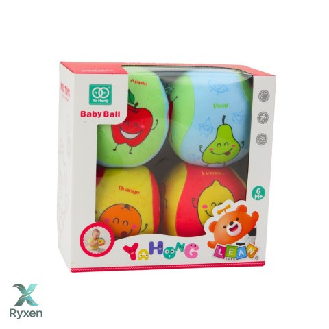 Zestaw Miękkich Piłeczek Dla Malucha Owoce Kolorowe 4szt LEAN TOYS