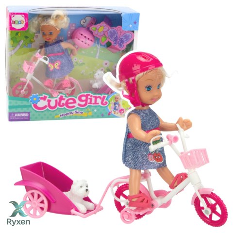 Zestaw Mini Laleczka Rower Przyczepka Kask Biały Piesek LEAN TOYS